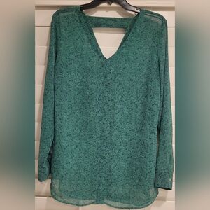 CAbi Green and Black Patterned Top